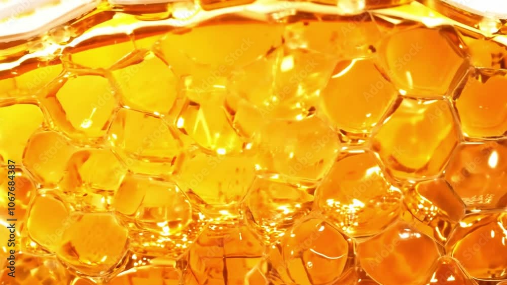 Poster this golden honey glistens in the light, revealing a vibrant honeycomb structure with hexagonal cell