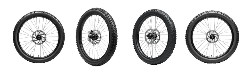 Bicycle Wheels Set With Spokes On Transparent Background
