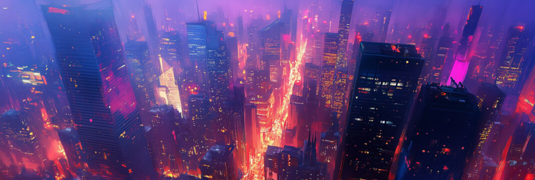 Abstract Cityscape Panorama of Skyscrapers: Artistic Urban Skyline Painting - Art print