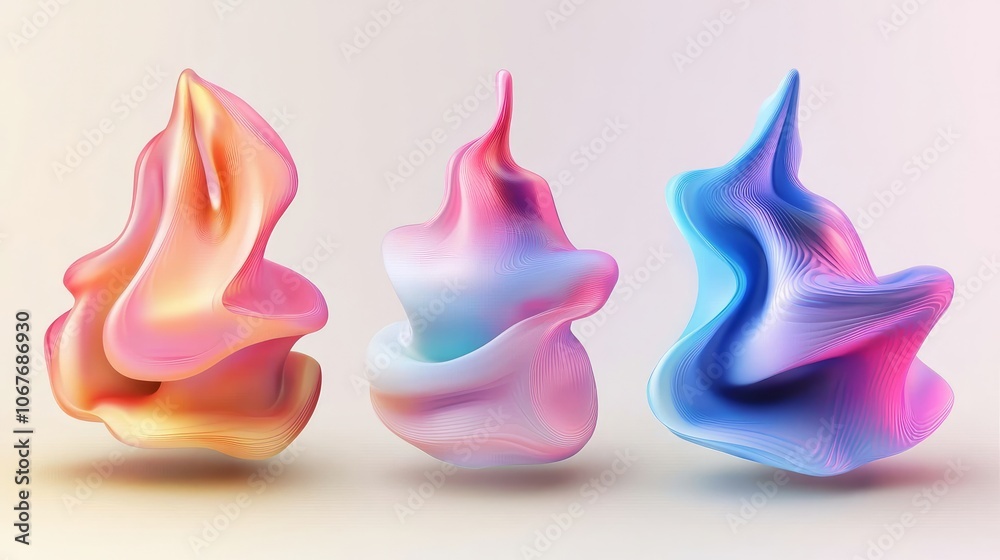 Poster abstract colorful 3d fluid shapes with a liquid gradient on a light background