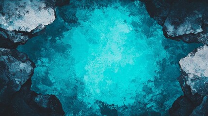 A serene turquoise water surface surrounded by rocky edges.