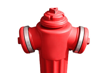 Red paint fire hydrant isolated on white background. New shiny vibrant valve for emergency water supply. Fire department resource for outdoor safety. Bright red hydrant for parks and public areas.