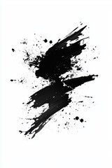 Black Ink Stroke with Splatters on White Background - Artistic Expression and Abstract Painting