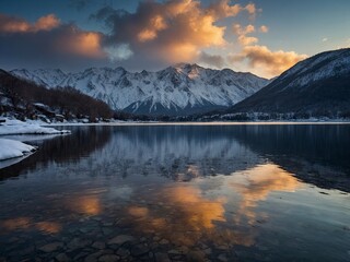 Winter Sunrise over a Mountain Lake