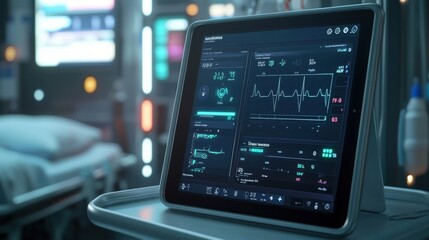 High-Definition Medical Tablet Interface Displaying Vital Signs Alerts for Patient Monitoring, Emphasizing Healthcare Technology and Real-Time Response in a Clinical Setting