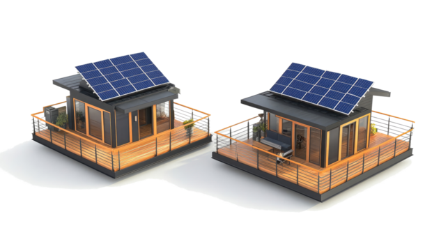 Solar-Paneled Modern Houses on a Clear Background Generative AI