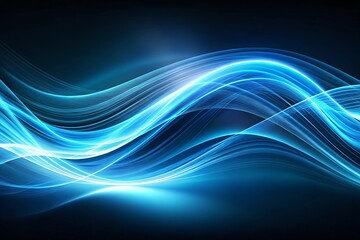 Dynamic blue light waves flowing through a dark space creating an energetic atmosphere