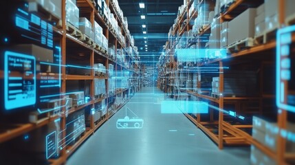 A futuristic warehouse that features advanced technology and innovative logistics solutions for efficiency
