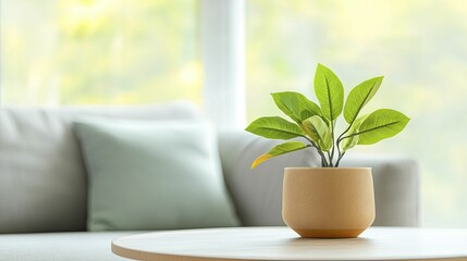 Mindful consumption habits showcased in a minimalist living space, soft natural light, calm ambiance