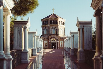 Scenic view of Kykkos Monastery in Cyprus under a sunny sky