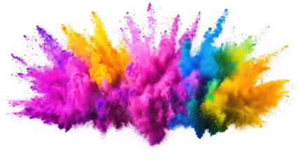 Multicolored Holi Powder Explosions Against a Transparent Background Generative AI