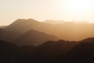 Scenic view of Cyprus mountains near Kykkos Monastery at golden sunset