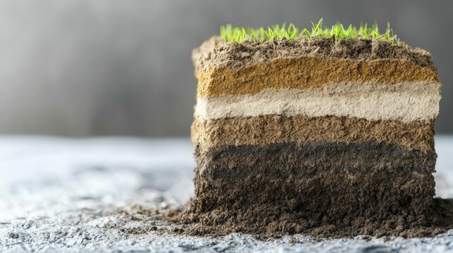 Visual representation of soil layers showing enriched topsoil, educational theme, neutral colors, clean and informative design
