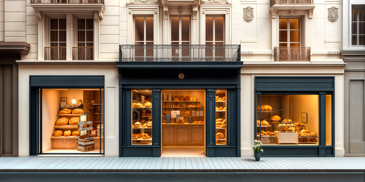 Store facade, shop window, street view, front view boulangerie