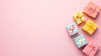 Pastel Gift Boxes on Pink Background.