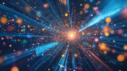 Abstract background with glowing lines and particles, representing digital data flow, futuristic technology, and a fast-paced digital world.