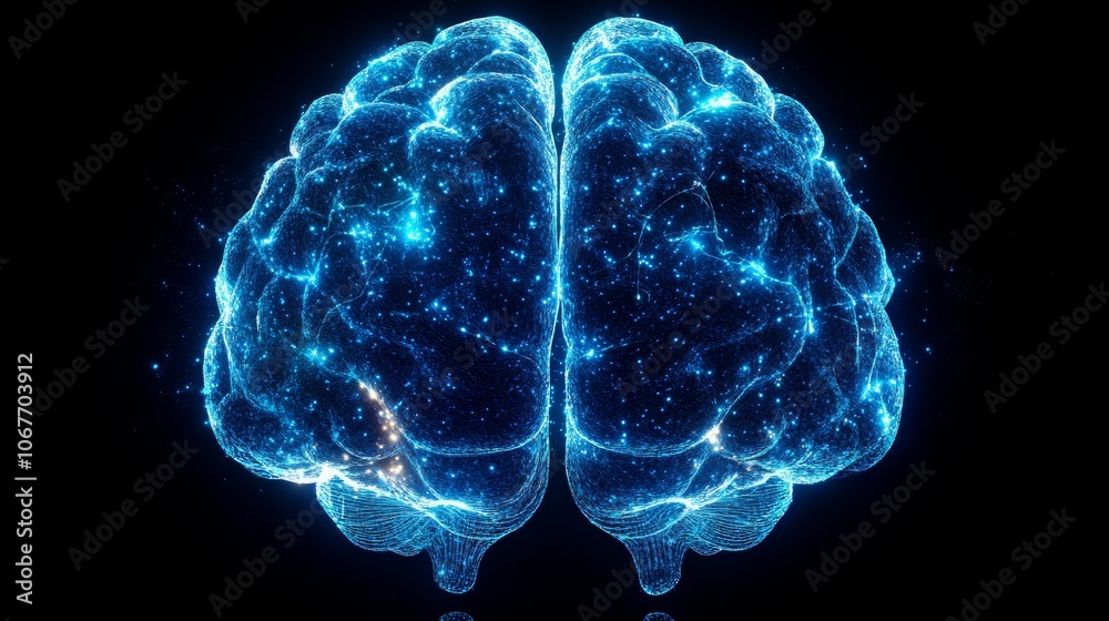 Poster brain silhouette with network nodes showing complex neural connections digitally