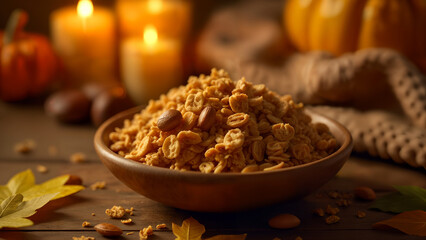 Fototapeta premium Cozy Autumn Granola with Rustic Decor