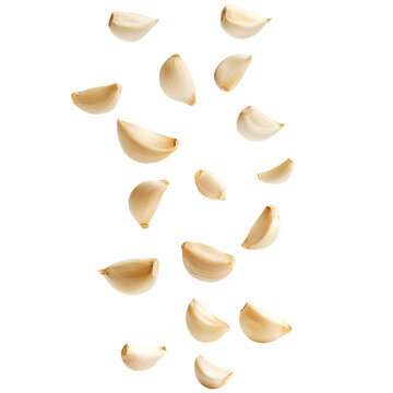 floating garlic cloves isolated on transparent