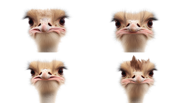 Ostrich Face Close-Ups on Transparent Background Generative AI