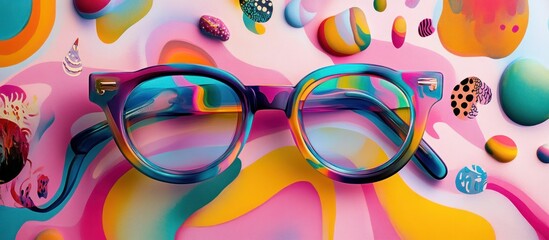 Colorful round glasses on abstract background.