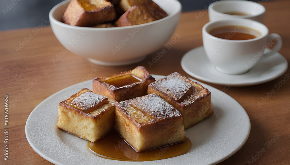 Canvas Prints french toast bites with cinnamon sugar and maple syrup on the side