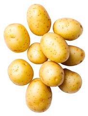 A group of yellow potatoes arranged in a cluster.