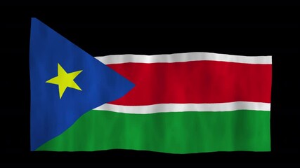 Looping animation of a waving 3D South Sudan flag with alpha channel