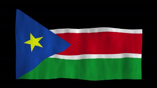 Looping animation of a waving 3D South Sudan flag with alpha channel