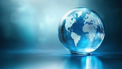 A stylized, transparent globe representing global connectivity, with a focus on Africa, against a soft blue background.