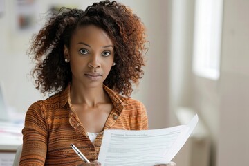 Woman Reading Privacy Policy and Legal Agreement Document