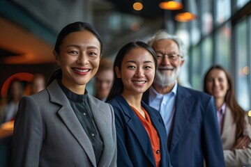 Fototapeta premium Diverse Team of Smiling Business Professionals from Various Ethnicities and Age Groups in a Collage