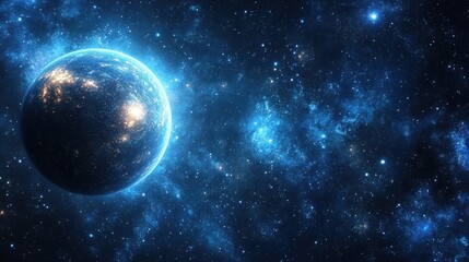 Obraz premium A lone planet in a vast, star-filled galaxy.