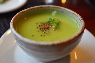 A bowl of green soup generative AI
