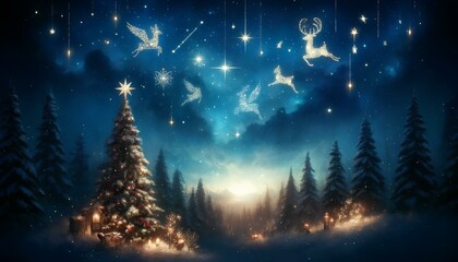 Fototapeta premium The story of the constellations in the Christmas night sky