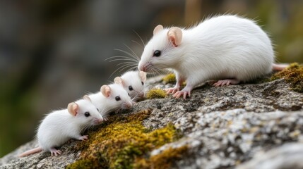 Adorable Rat Family on Rock