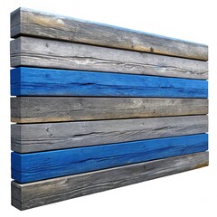 Blue And Grey Horizontal Stripes line the Fence Board Wood Plank Isolated On White Background Objects.