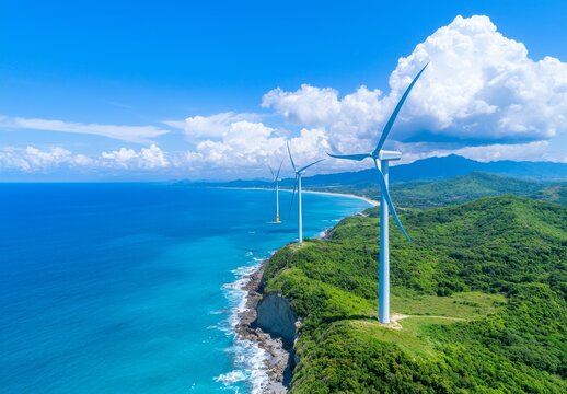 In Yangjiang City, Guangdong Province, China, there is a large windmill on Hailing Island