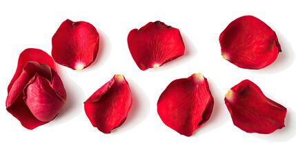 Scattered Red Rose Petals on a Transparent Background for Decoration Generative AI