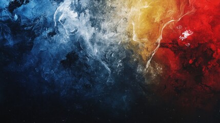 Naklejka premium Abstract mix of red, blue, and yellow paint clouds on dark background