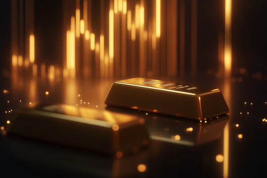 Goldbarren mit Wachstumsdiagramm im Hintergrund

