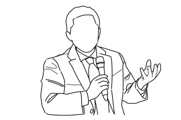 a black and white drawing of a man in a suit and tie, illustration