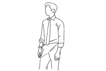 a drawing of a man with a tie on his chest, Illustration, rest working