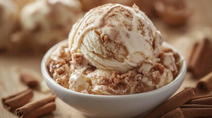 Cinnamon roll ice cream close up