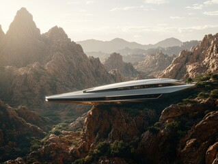 Fototapeta premium A futuristic house built into a cliffside. AI.