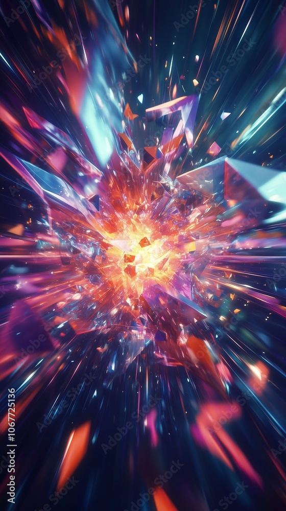 Poster colorful explosion of light and shards in a dynamic swirl representing energy and movement in an abs