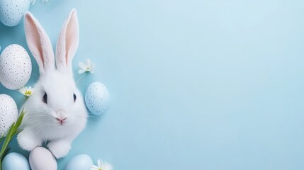 Minimalist Easter background with bunny and eggs