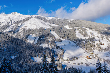 Winter mountain ski resort landscape