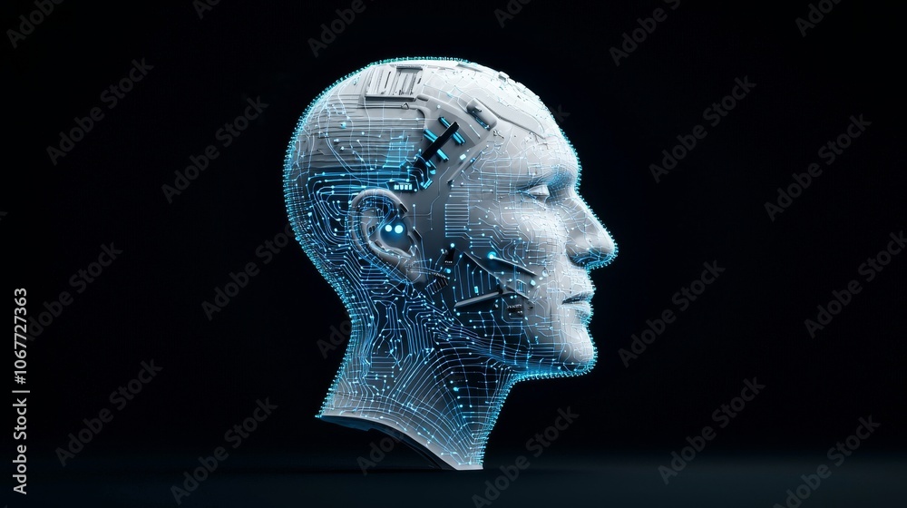 Poster with a vibrant stock image, you can see ai, machine learning, and chat bots on a big data and blockc