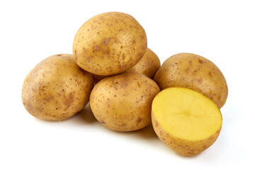 Fresh potatoes, organic potato, isolated on white background.